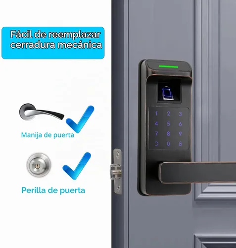 Vista 4 de Cerradura de puerta de huellas dactilares, control completo de aplicación resistente, teclado sin llave con mango reversible, perfecto para puertas