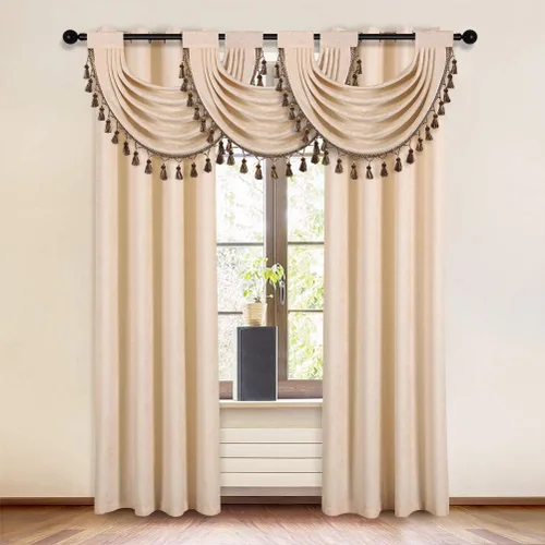 Vista 7 de ELKCA Cenefa Swag de Cascada de Chenilla Gruesa Beige para Sala de Estar Cortinas de Cenefa Pequeñas para Cocina, Paquete de 1