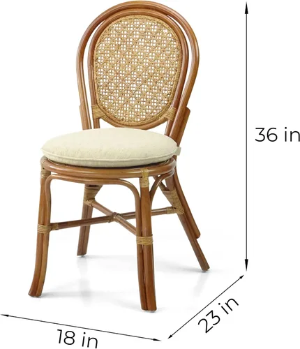 Vista 2 de Denver Dining - Silla auxiliar de mimbre hecha a mano con cojín color crema, ratán natural, colonial
