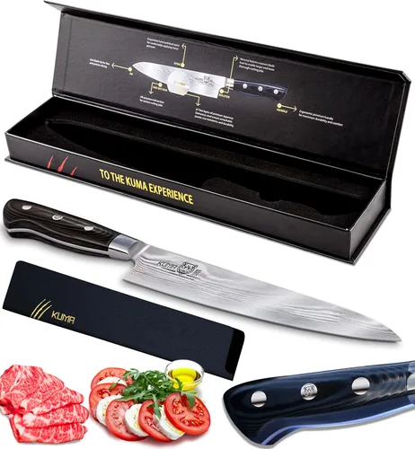 Vista 10 de KUMA Cuchillo profesional de acero de Damasco y cuchillo de chef Pro Bolster Edition con acero al carbono japonés endurecido – Cuchillo de chef de 8
