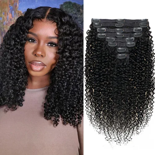 Vista 70 de Extensiones de cabello humano real rizado con clip, 4/27/4, ombré, rizado con clip, para mujer, 3C y 4A (12 pulgadas, #4/27/4)