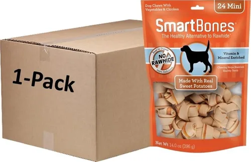 Vista 24 de SmartBones Mini masticables con carne de res real, 24 unidades, masticables sin piel cruda para perros Con carne de res y pollo reales, masticable