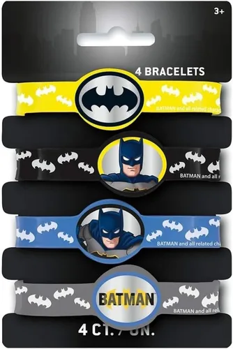Vista 2 de Unique Pulseras elásticas de Batman (paquete de 4), ideales para cumpleaños y fiestas de niños