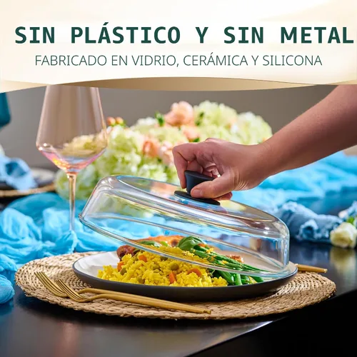 Vista 2 de Le'raze Cubierta de vidrio para salpicaduras de microondas de 10 pulgadas para alimentos, 100% libre de BPA y plomo de grado alimenticio, apta
