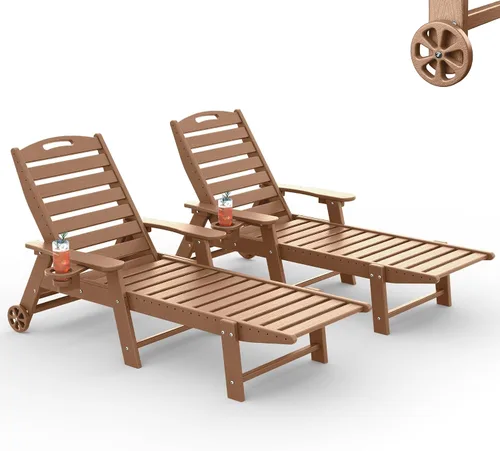 Vista 27 de Tumbona al aire libre, silla de descanso al aire libre con textura de madera, respaldo ajustable de 5 posiciones, silla de salón de polietileno