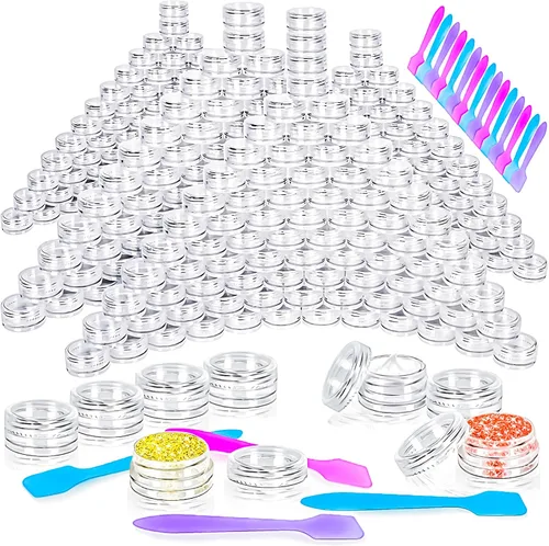 Vista 8 de 100 paquetes de botes de plástico de 3 g con tapas, botes de cosméticos redondos transparentes de 3 ml, botes de maquillaje de 3 gramos