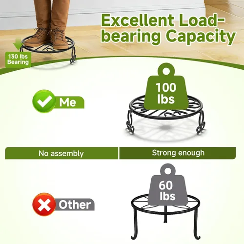 Vista 5 de Paquete de 3 soportes para plantas de hierro forjado para uso en exteriores e interiores, soporte de metal resistente a la corrosión, base negra