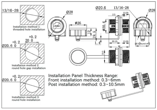 Vista 6 de 5 unids Panel de montaje blindado RJ45 impermeable Cat5/5e/6 8P8C conector Ethernet LAN Cable adaptador de doble cabeza con impermeable/tapa