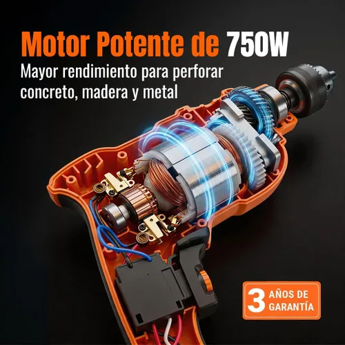 Vista 2 de Truper Taladro de martillo rotatorio profesional de 1/2" 700W, 110V, 5A, naranja
