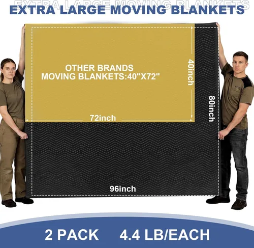 Vista 3 de Peryiter Paquete de 2 mantas móviles extra grandes de 96 x 80 pulgadas, almohadillas de mudanza resistentes de 4.4 libras y mantas de embalaje Negro