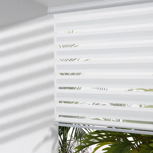 Vista 14 de MYshade - Persianas enrollables de cebra sin cordón con función de parada libre - Persianas traslúcidas de doble capa con filtración de luz y Blanco