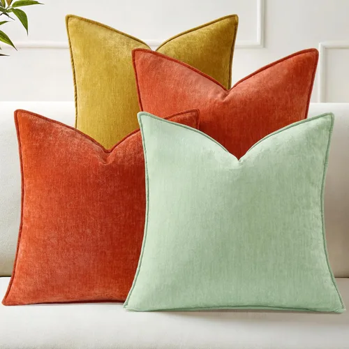 Vista 8 de decorUhome Juego de 4 fundas de almohada de verano de 18 x 18 pulgadas, fundas decorativas de felpilla neutra suave con diseño elegante para sala