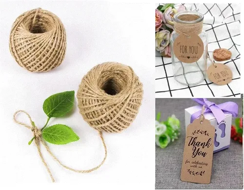 Vista 4 de Cuerda de yute natural prémium para manualidades, envoltura de regalos y jardinería, lazos para plantas para enrejado de pepino