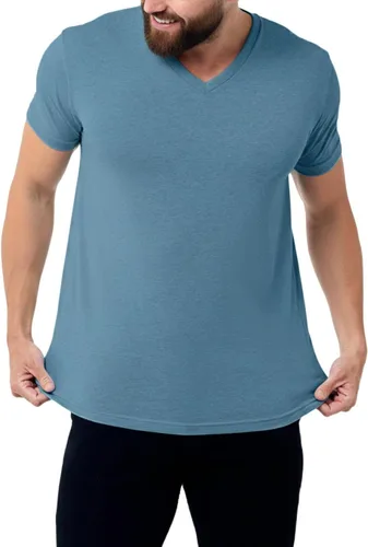 Vista 28 de Camiseta de manga corta con cuello en V para hombre, de algodón suave Sin marca - Blanco