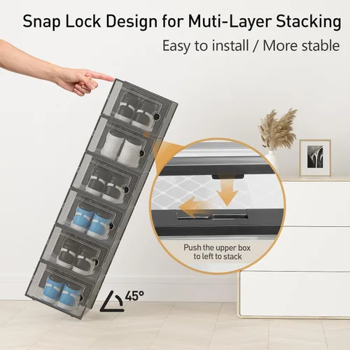 Vista 12 de Kuject - Cajas de almacenamiento de zapatos extragrandes con paquetes de carbón activado para armario 12 Pack, Odor Absorber, Stackable, Fits Men