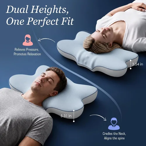 Vista 7 de Almohada cervical ultra refrescante para dormir de lado, 2 alturas 5.31 Azul