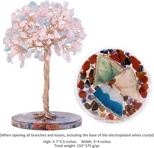 Vista 3 de rockcloud Adorno de escritorio con piedras de cristal azul para decoración de oficina en casa, mineral celestita crudo y cuarzo rosa aguamarina