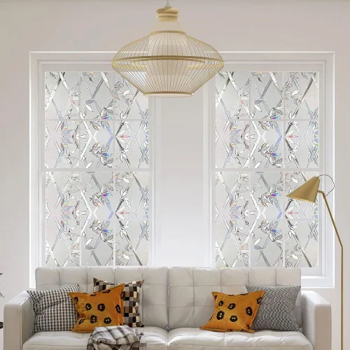 Vista 2 de Película de privacidad para ventana, película 3D de vitrales, calcomanías decorativas de vinilo para ventana, película de adherencia estática,