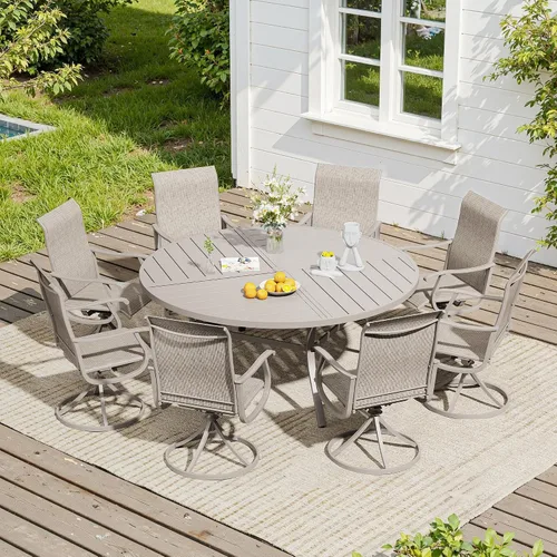 Vista 77 de VICLLAX Muebles pequeños de exterior de 3 piezas, 2 sillas giratorias de patio y mesa redonda pequeña para 2, sillas de carbón oscuro y negro