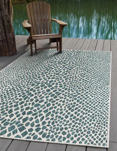 Vista 35 de Unique Loom Outdoor Collection Alfombra de área - Ciudad del Cabo (2' 2' x 3' 1' Rectángulo, Azul/Oliva)