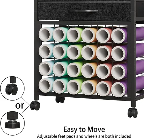 Vista 7 de VENNQD Organizador y soporte de almacenamiento compatible con máquinas Cricut, carrito de almacenamiento rodante/estante con 24 soportes de rollo