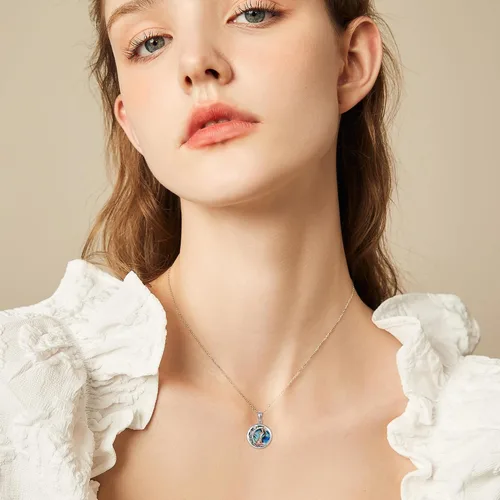 Vista 2 de Collar de plata de ley con colgante de zorroserpienteunicorniobúho en la lunaconejocaballo, joyería de regalo para mujeres, mamá, hermana