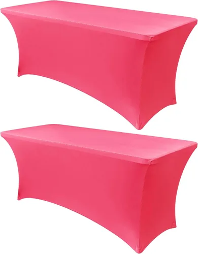Vista 77 de Obstal Funda de mesa de elastano elástica de 4 pies para mesas plegables estándar, paquete de 2 manteles rectangulares universales ajustables