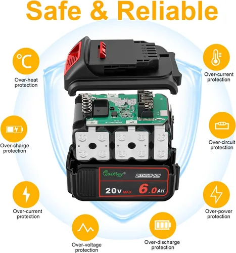 Vista 4 de waitley Batería de repuesto de 20 V 6.0 A compatible con herramientas eléctricas inalámbricas Dewalt DCB200 DCD DCF DCG Series