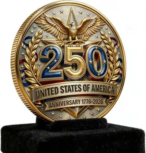 Vista 7 de Moneda del 250 aniversario de Estados Unidos 1776-2026 Mercancía 3D America 250 para celebración patriótica, regalos del Día de la Independencia