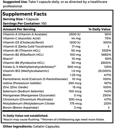 Vista 3 de Dr Clark Store CRaNiULS (Multi Vitaminas y Minerales), 520 mg 150 Cápsulas de Gelatina