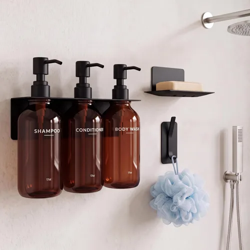 Vista 12 de Shampoo and Conditioner Dispenser - Shower Soap Dispenser Wall Mounted Bathroom Stainless Pump-transparent