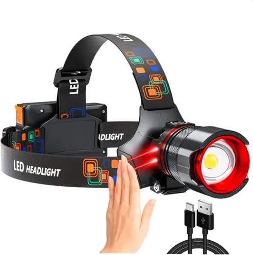 Vista 9 de Linterna frontal recargable de 90000 lúmenes, lámpara de cabeza ultra brillante, luz de casco duro con zoom, IPX54, accesorios de campamento, 6