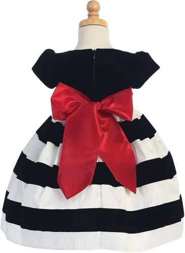 Vista 2 de Las niñas de NavidadVacaciones Negro cap-sleeved Bodice vestido de terciopelo con falda de rayas