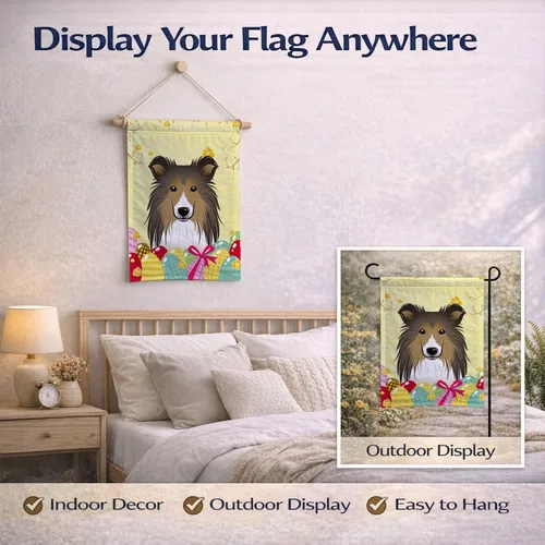 Vista 274 de Caroline's Treasures BB1923GF Bandera decorativa para jardín con diseño de Border Collie, para caza de huevos de Pascua, para jardín, jardín, patio