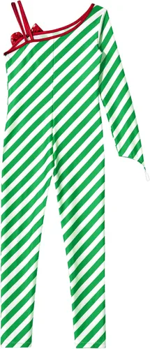 Vista 4 de Xnihocha Disfraz de baile de Navidad para niñas, traje de bastón de caramelo a rayas, overol de Navidad, señora Claus, leotardo de gimnasia