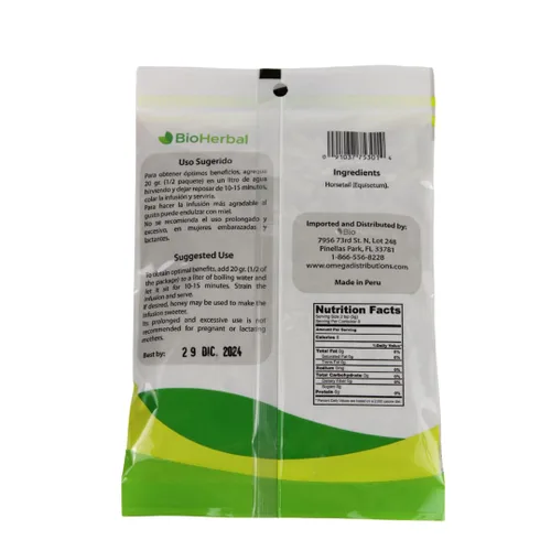 Vista 2 de BIO HERBAL CABALLO NATURAL TÉ DE HOJAS SUELTAS SECAS DE PERÚ. COLA DE CABALLO TE-1,4 OZ-40 GR.- Y 15 BOLSAS DE TÉ DESECHABLES PARA TÉ SUELTO.