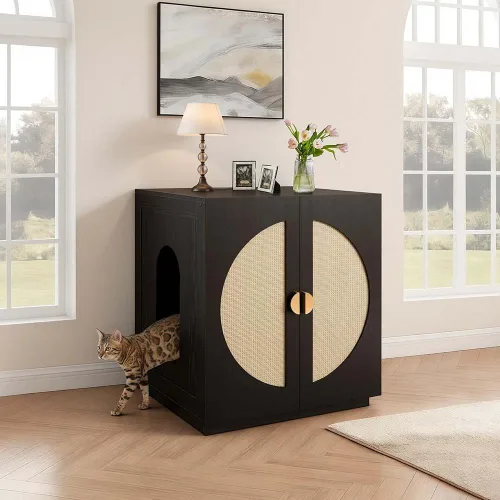 Vista 8 de unipaws Caja de arena para gatos extra grande para cajas de arena automáticas y autolimpiantes, armario alto con estación de carga, casa oculta