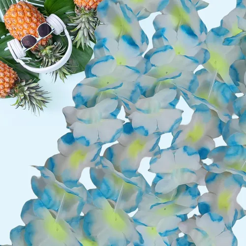 Vista 3 de 48 piezas de Leis hawaianos gruesos a granel, revelación de género Leis Blue Jumbo 12 diademas 24 pulseras, 12 collares florales para fiesta Luau