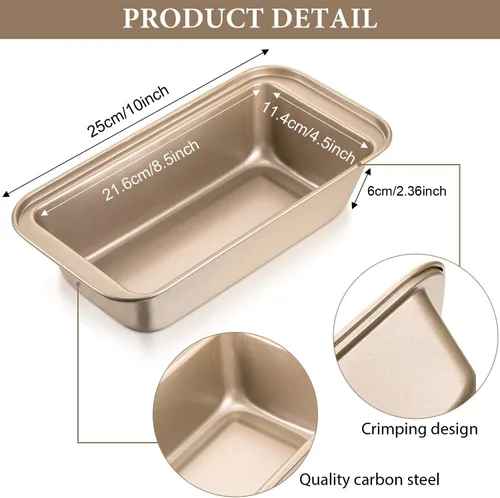 Vista 2 de Patelai 4 moldes para pan para hornear pan de 8.5 x 4.5 pulgadas, antiadherente, acero al carbono, estaño rectangular, utensilios para hornear