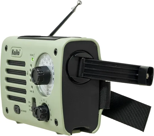 Vista 6 de Kaito KA380 Radio de emergencia y altavoz Bluetooth portátil - Radio meteorológica AM/FM NOAA recargable con panel solar y manivela verde militar