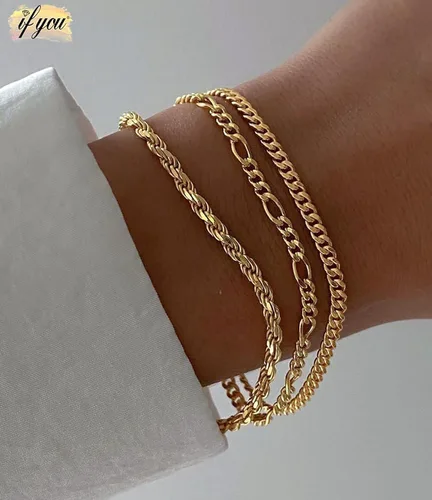 Vista 6 de Gold Bracelets for Women, 14K Gold Plated Dainty Bracelets Set, Layered Chain Bracelets Pack