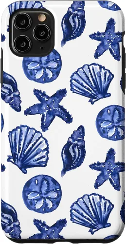 Vista 13 de Funda azul para iPhone 16, diseño de conchas marinas náuticas para nieta costera