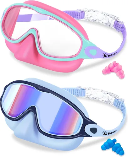 Vista 10 de Keary - Paquete de 2 gafas de natación para niños con cubierta nasal, anti-UV, antiempañamiento, para piscina y agua, para niños de 3 a 12 años