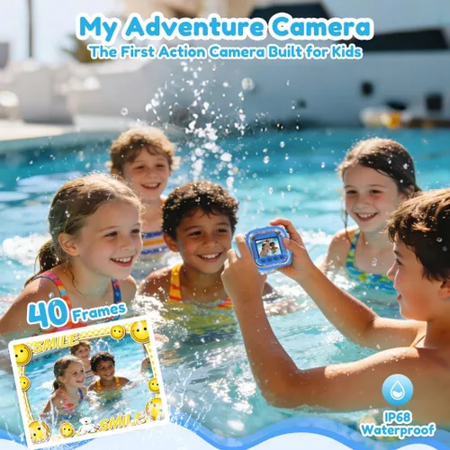 Vista 9 de PROGRACE Cámara impermeable para niños, cumpleaños para niños de 3 a 12 años, cámara de video submarina HD 1080P para niños, juguetes de piscina