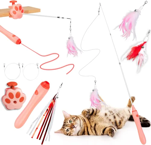 Vista 8 de BEBOBLY Juguete retráctil 3 en 1 para gatos de interior, juguetes interactivos de plumas de gato