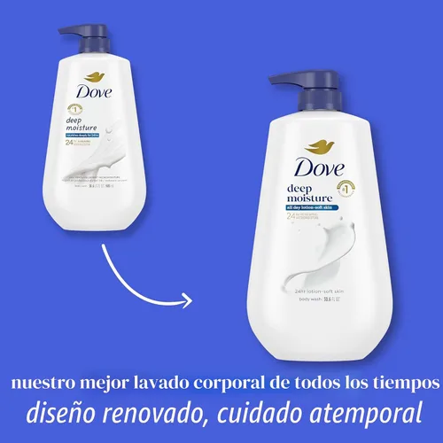 Vista 3 de Dove Gel de Ducha con Bomba 3 Unidades Humedad Profunda para 24 Horas de Humedad Suave como Loción, Hidratante Limpiador de Piel sin Sulfatos ni
