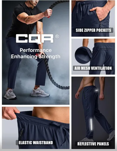 Vista 7 de CQR Pantalones de senderismo ligeros para hombre, pantalones deportivos reflectantes al aire libre, pantalones deportivos de entrenamiento