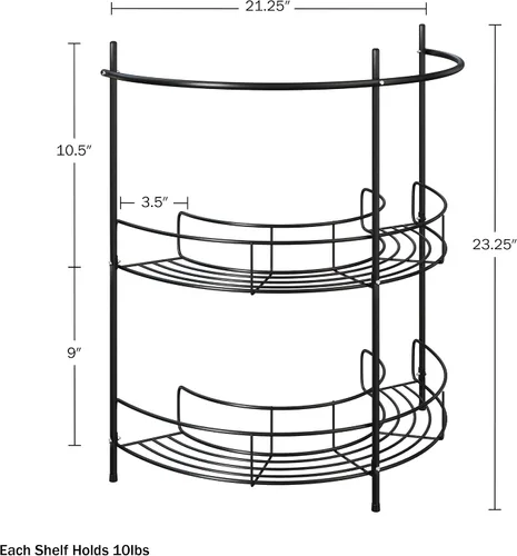 Vista 2 de Lavish Home - Organizador de fregadero de pedestal, estante compacto para debajo del fregadero con 2 estantes de almacenamiento y soporte para Negro