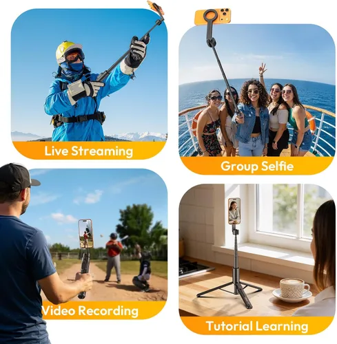 Vista 12 de ULANZI SK27 - Trípode magnético para iPhone, palo selfie extensible de 67 pulgadas con control remoto, soporte giratorio de 360°, soporte magnético