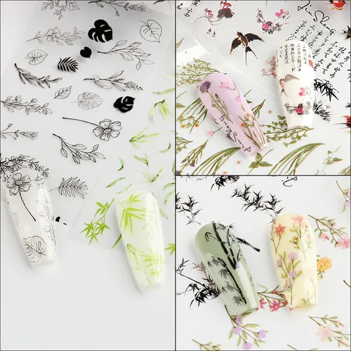 Vista 6 de Kit de 10 rollos de calcomanías de transferencia de papel de aluminio para uñas, diseño de pintura de tinta de bambú, láminas de papel de aluminio